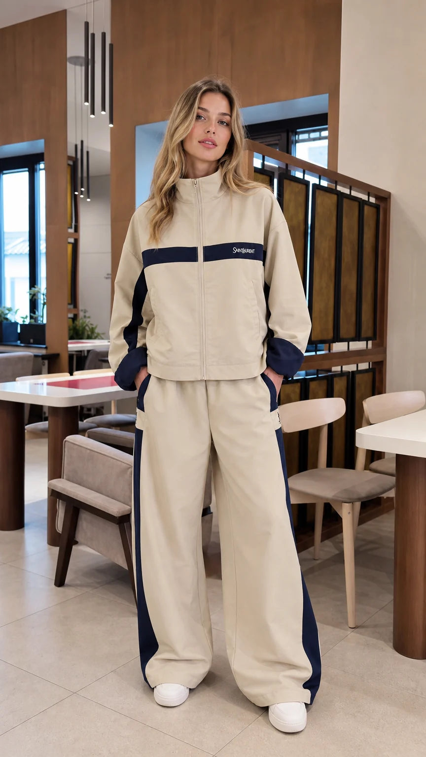 ULIVO - Set due pezzi sportivo con zip e pantaloni ampi multicolore