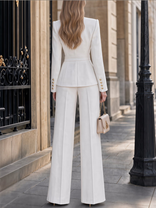 FIAMIGNANO - Set due pezzi bianco con blazer e pantaloni palazzo