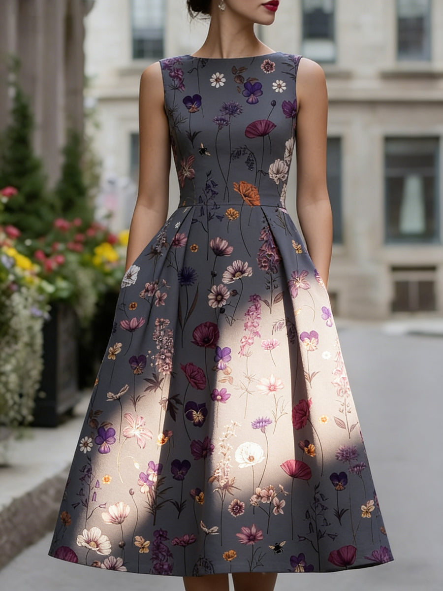 CLEOPATRA - Women's Elegant Summer Cotton Linen Printed Midi Dres