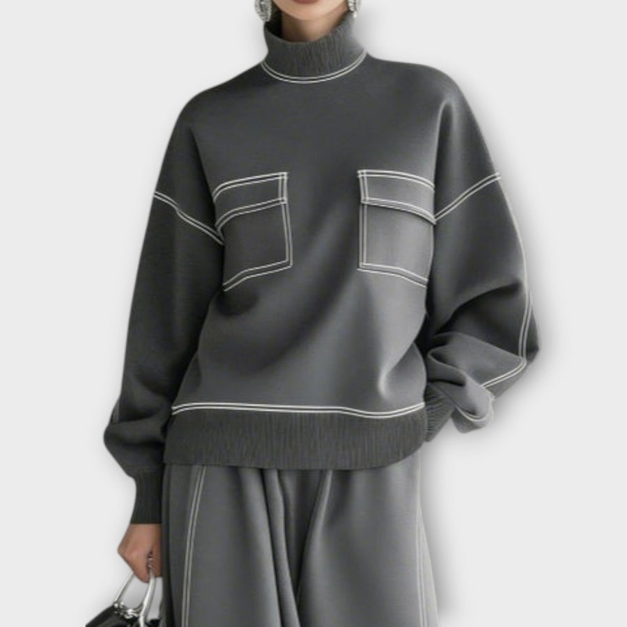 ALESSIA - Completo due pezzi grigio carbone minimal chic