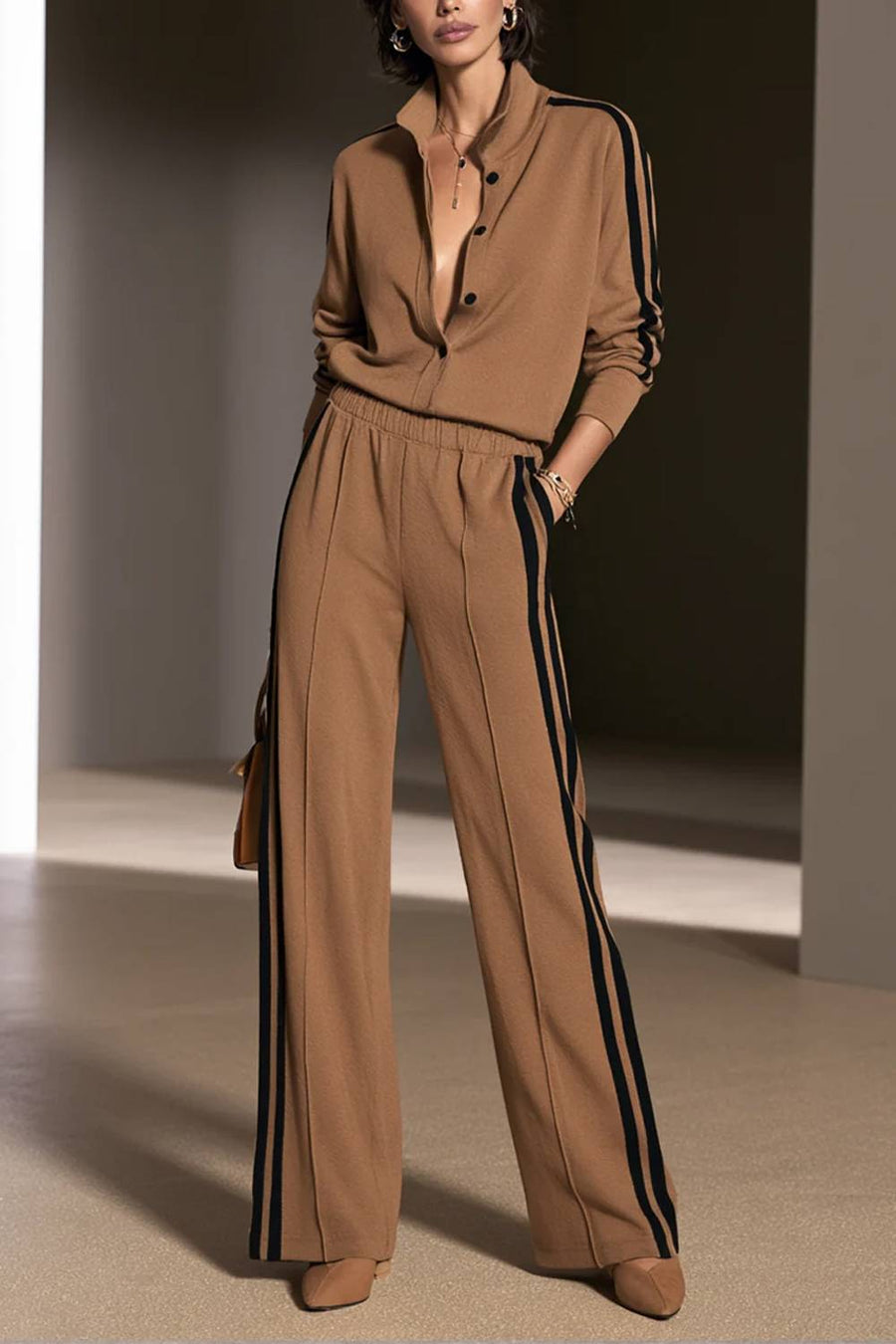 PRISCILLA - Set due pezzi con top e pantaloni wide leg a vita elastica