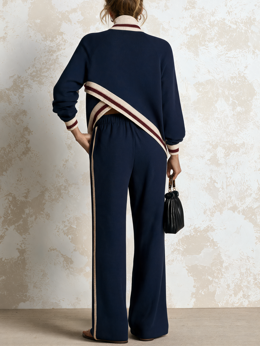 ALLISTE - ivo blu con righe a contrasto e mezza zip