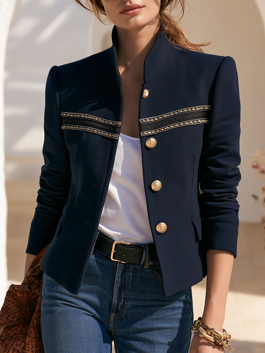 MAENZA - Blazer blu navy con revers e bottoni dorati