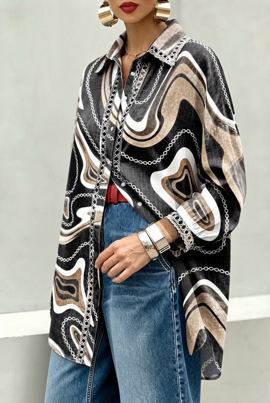 DENNO - Camicia multicolore a righe con colletto e cut-out