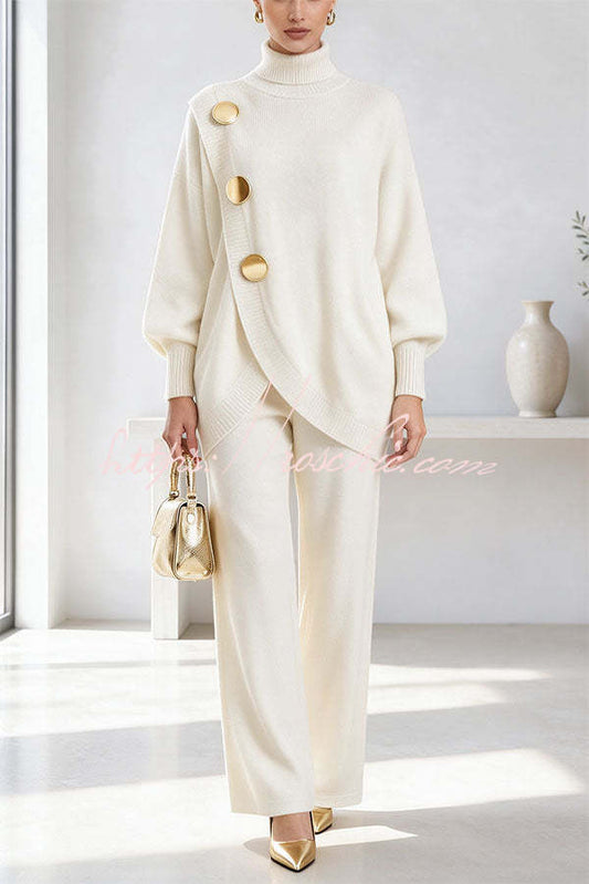 CASTIGNANO - Set due pezzi in maglia con collo alto e pantaloni wide leg