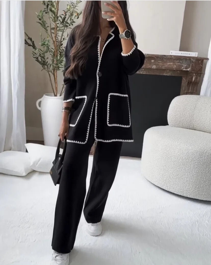 SERENA - Completo donna bianco e nero con bordo a contrasto