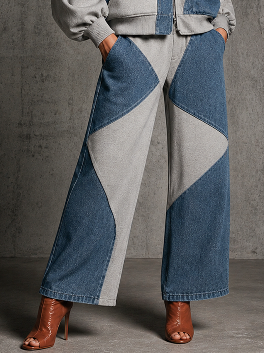 TRIGOLO - Set due pezzi blu e grigio con zip casual