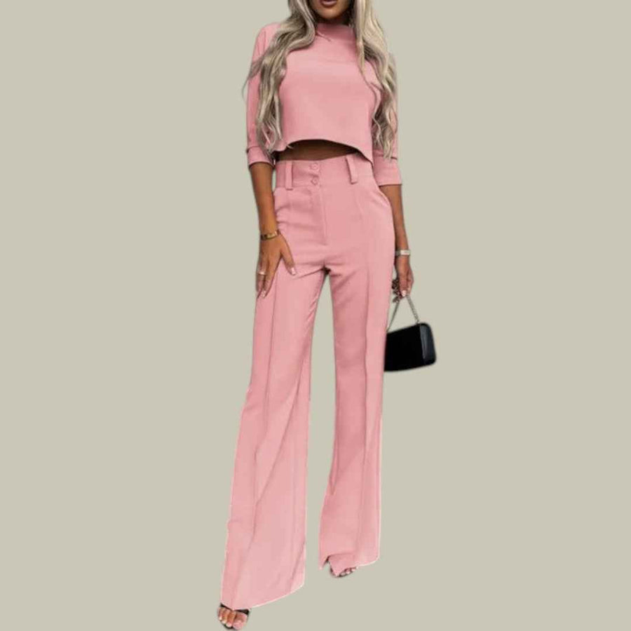 TICINETO - Set due pezzi con top corto e pantaloni ampi