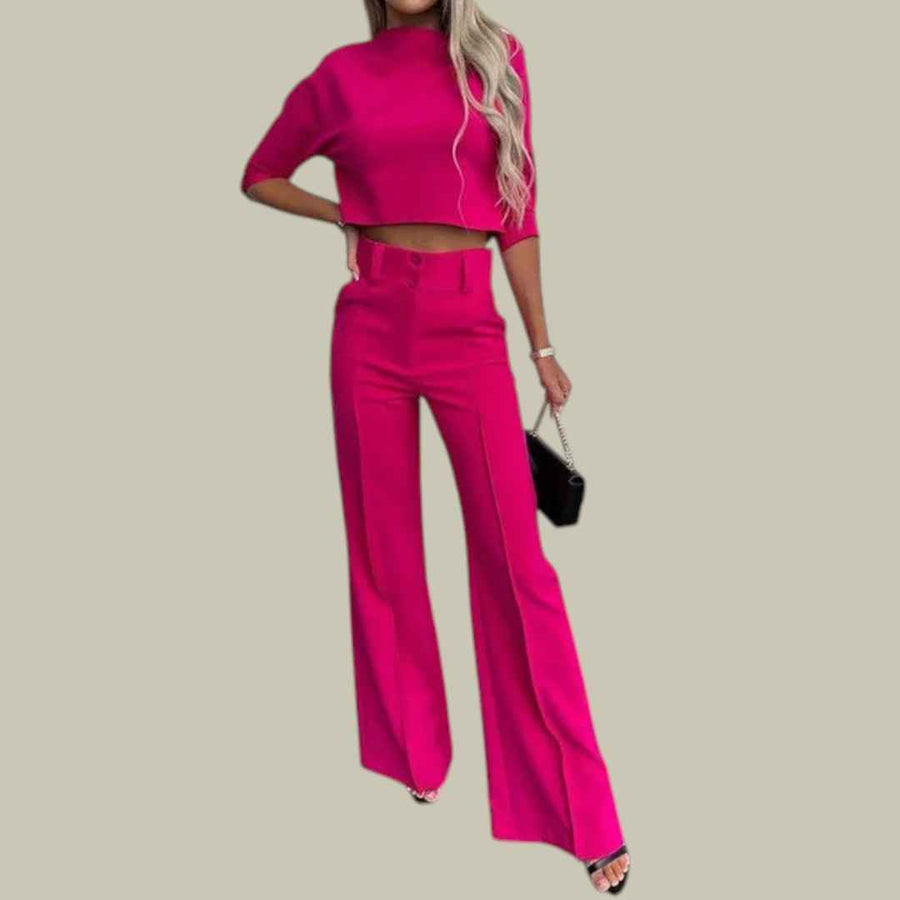TICINETO - Set due pezzi con top corto e pantaloni ampi
