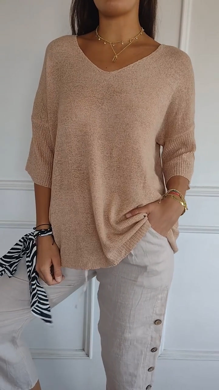 LUDOVICA - Top in maglia rosso con scollo a V
