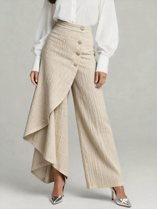 MARTINA - Pantaloni Palazzo Vita Alta in Lino-Cotone