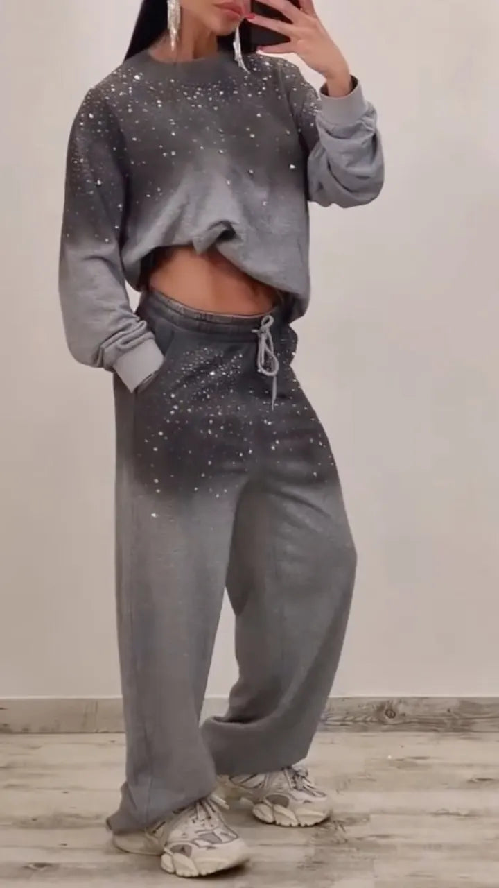 PARETO - Set due pezzi grigio e nero con strass sfumati