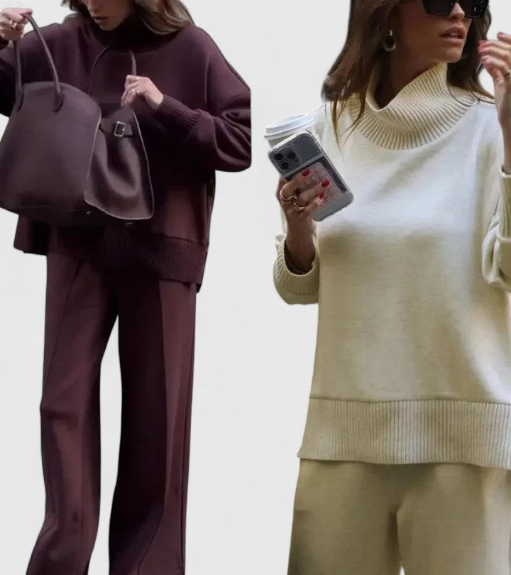 GIULIA - Completo due pezzi relaxed bordeaux e beige