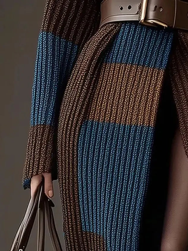 ORERO - Cardigan color block con revers e cintura