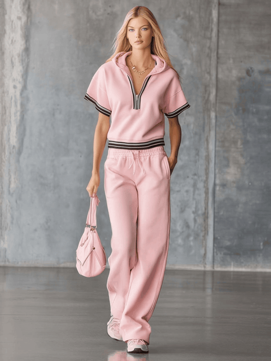 COTIGNOLA - Completo rosa in cotone con cappuccio e zip