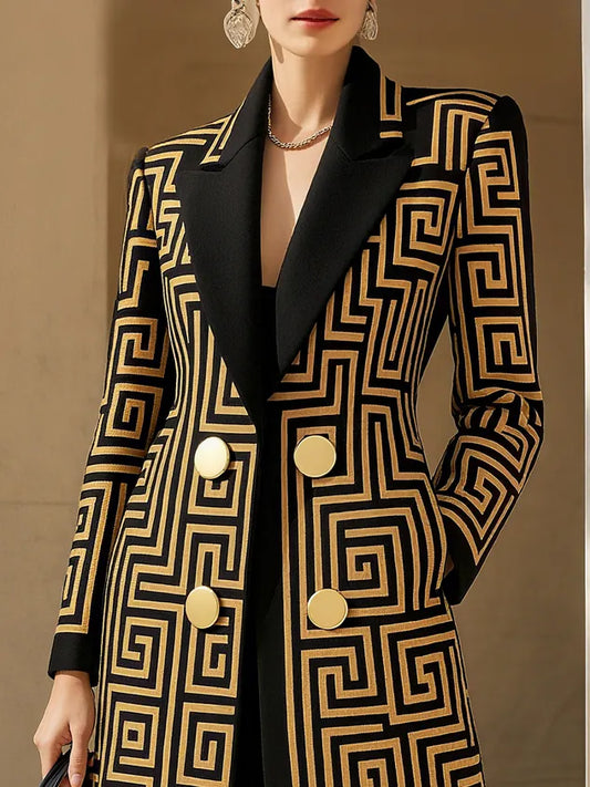 CHIANNI - otto marrone con revers e stampa geometrica urbana