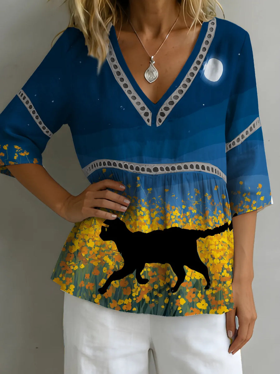 TERELLE - Top floreale con scollo a V