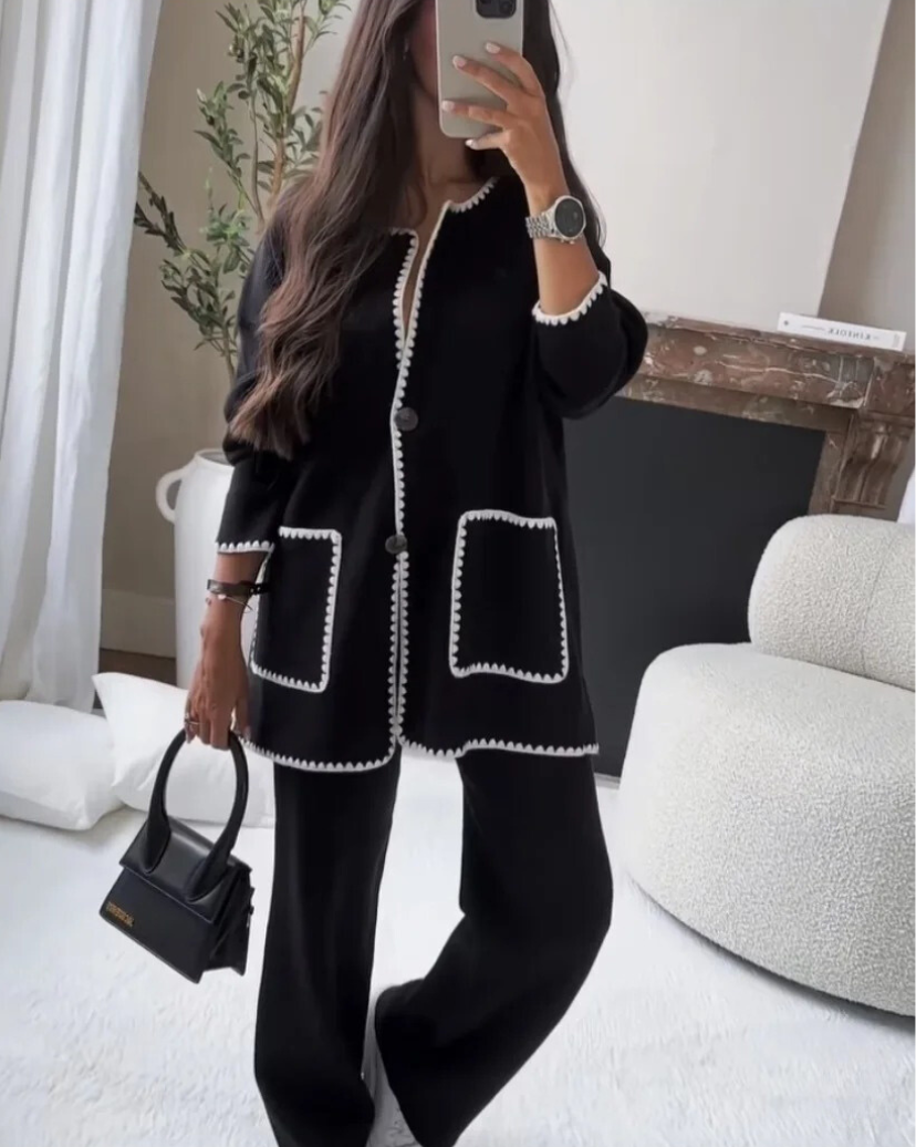 SERENA - Completo donna bianco e nero con bordo a contrasto