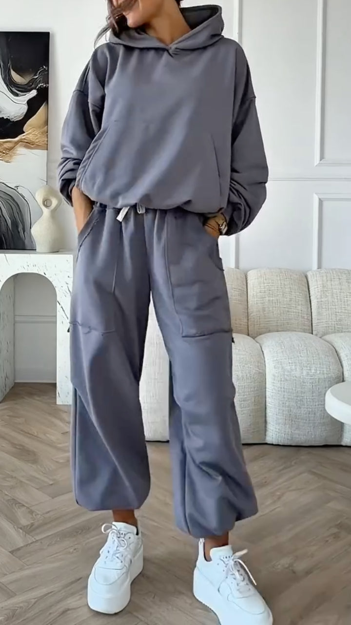 CANNA - Set due pezzi felpato oversize beige, marrone e grigio scuro