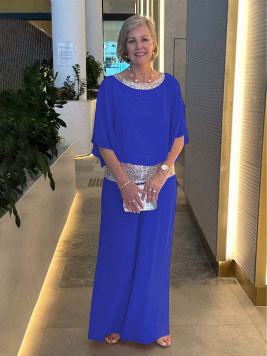 GIULIA - Completo due pezzi elegante in rosa, nero e blu