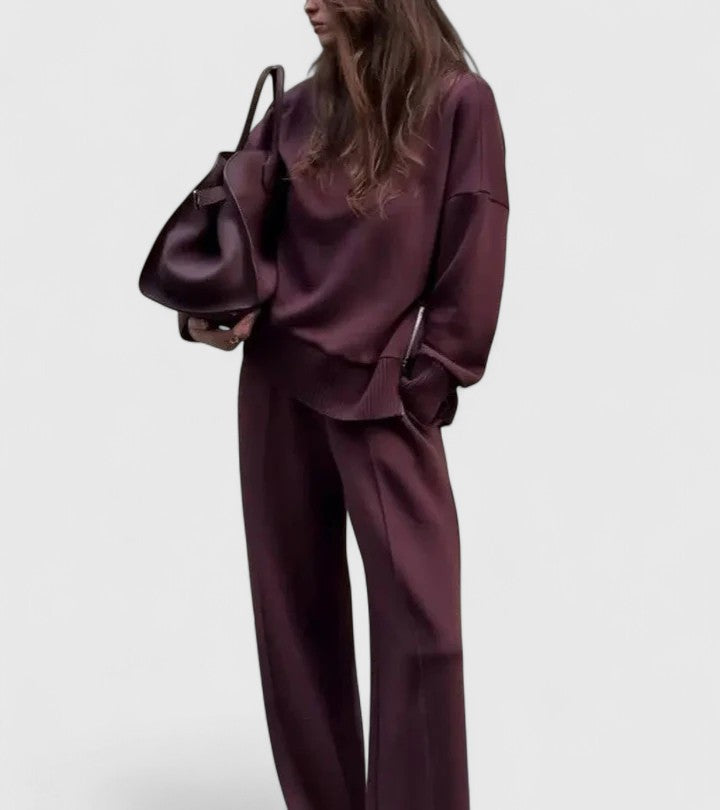 GIULIA - Completo due pezzi relaxed bordeaux e beige