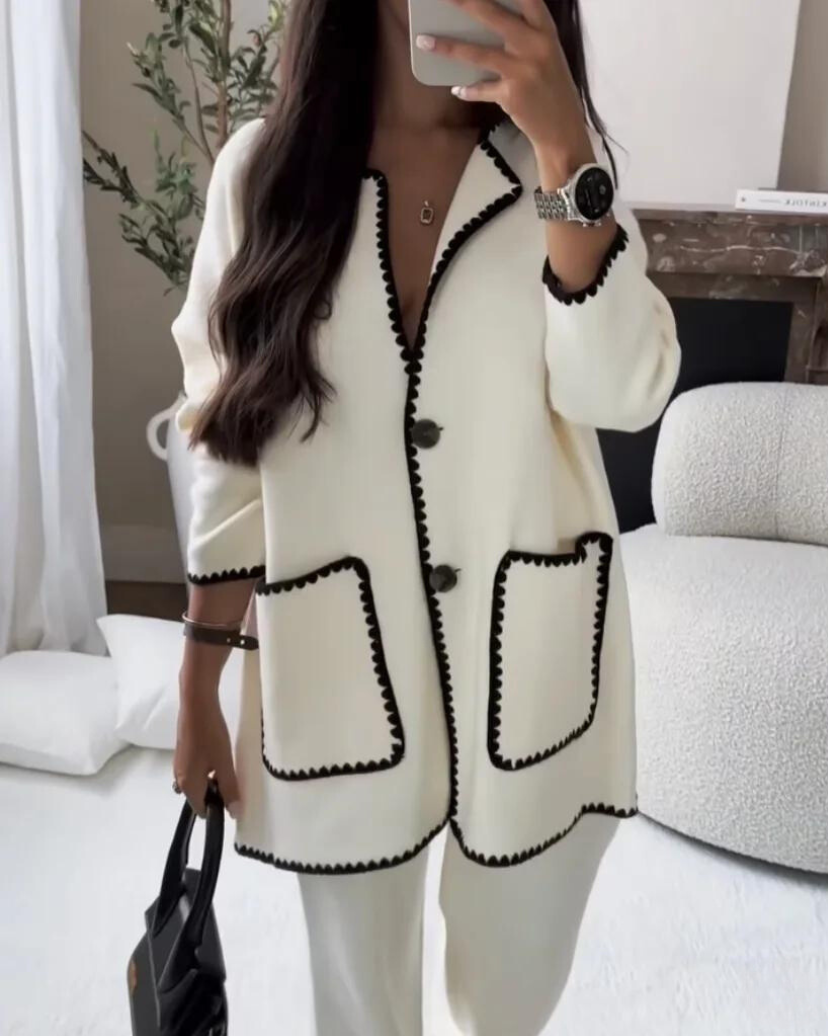 SERENA - Completo donna bianco e nero con bordo a contrasto