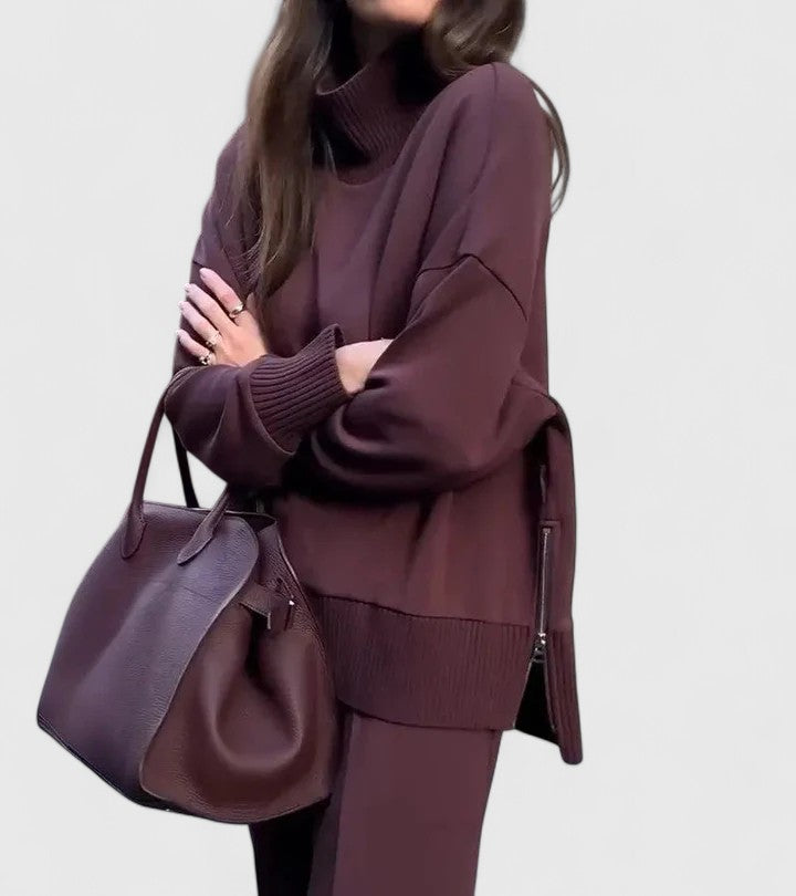 GIULIA - Completo due pezzi relaxed bordeaux e beige