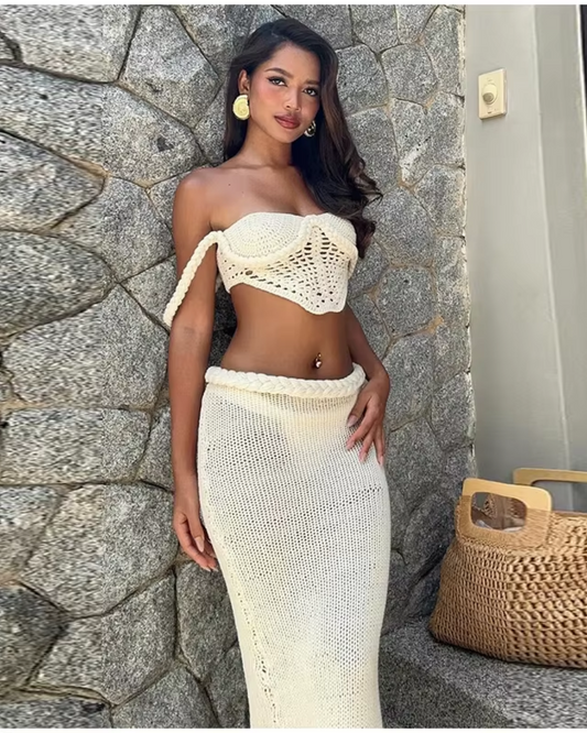 GIULIA - Completo due pezzi in maglia bianco e rosso