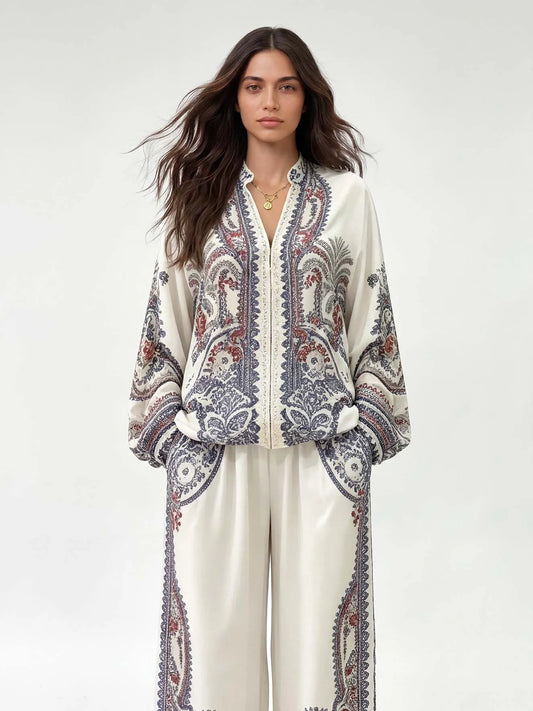 VALLARSA - Set due pezzi bianco con stampa paisley e zip