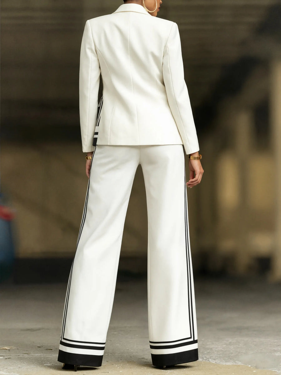 RINA - Set due pezzi bianco fantasia con blazer e pantaloni palazzo