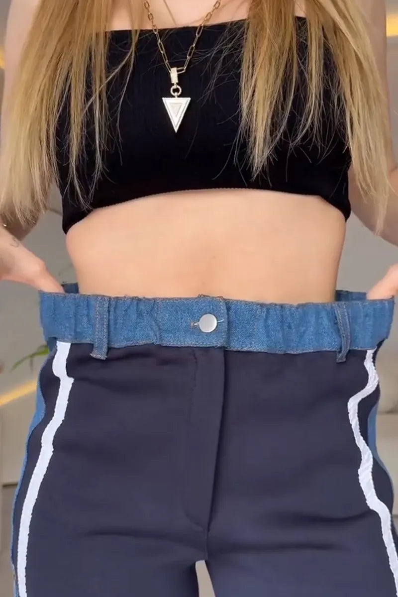 Set due pezzi con giacca e pantaloni con inserti denim