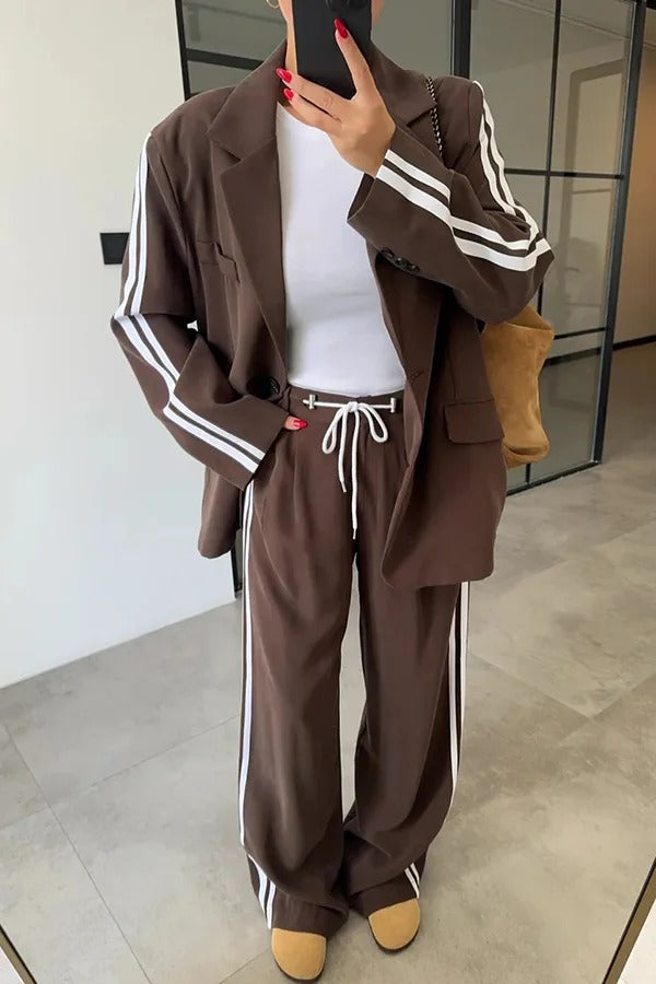 LEVVIE - Set due pezzi con blazer e pantaloni con cintura a cordino