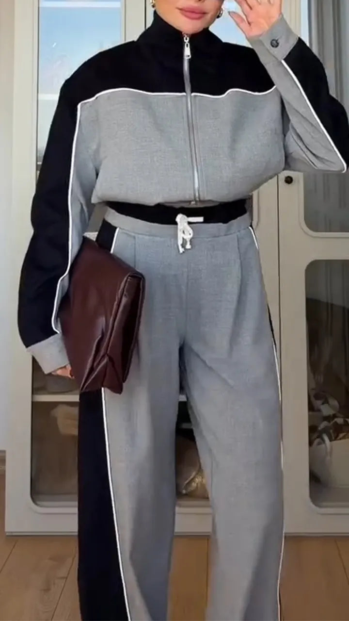 Set due pezzi con giacca con profili e pantaloni ampi