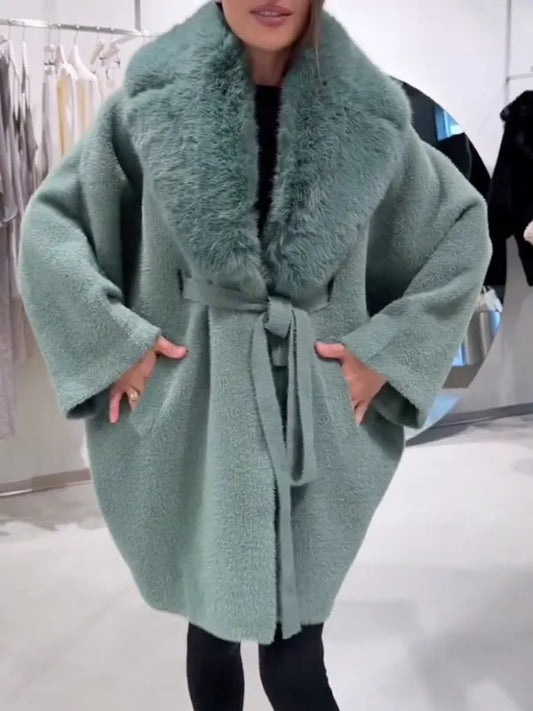 CISSONE - Cappotto lungo con collo in ecopelliccia e cintura