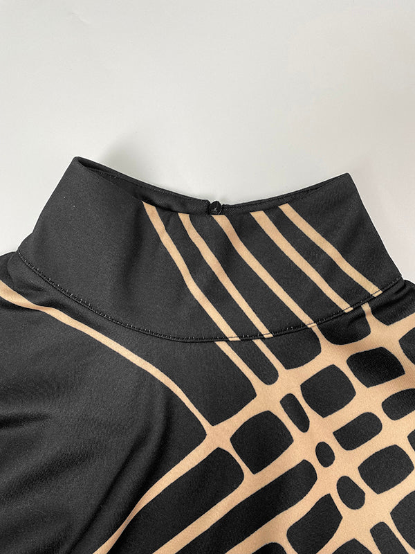 NARCAO - abito nero a linea A con collo alto, maniche lunghe e tasche