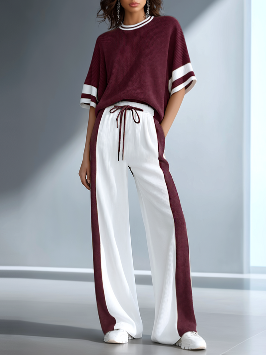 VERA - Set due pezzi in maglia color block marrone