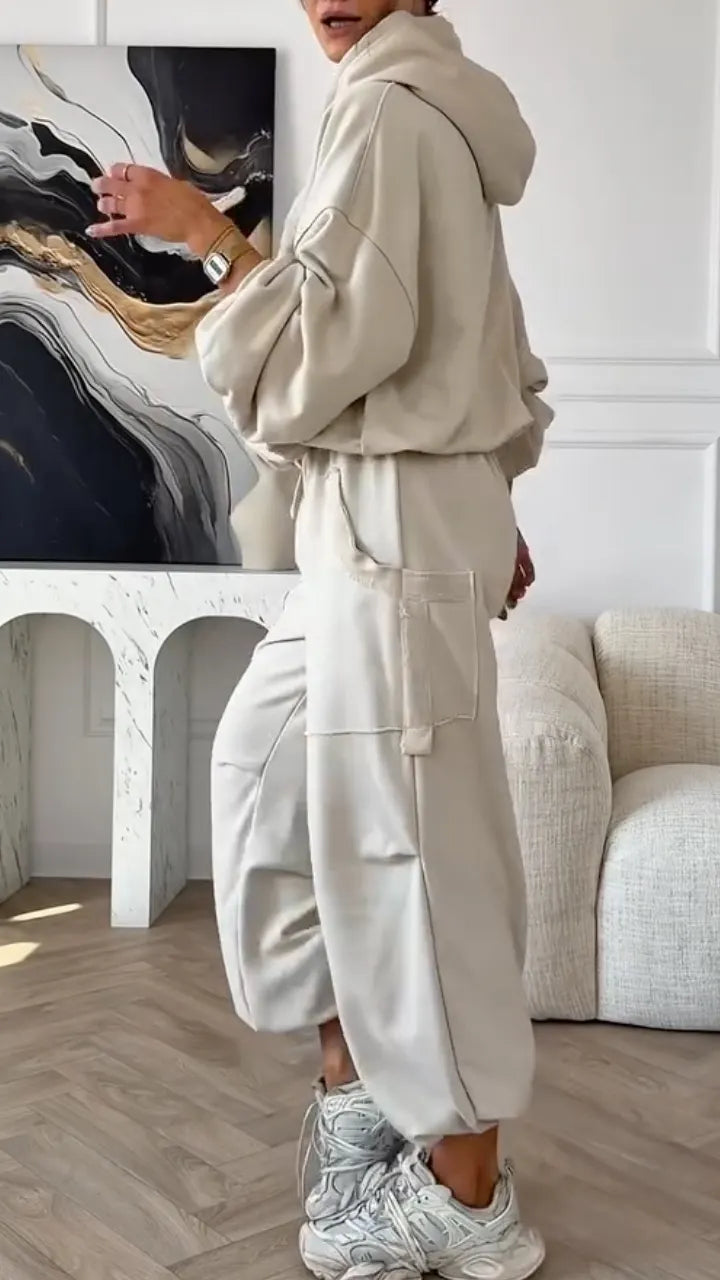 CANNA - Set due pezzi felpato oversize beige, marrone e grigio scuro