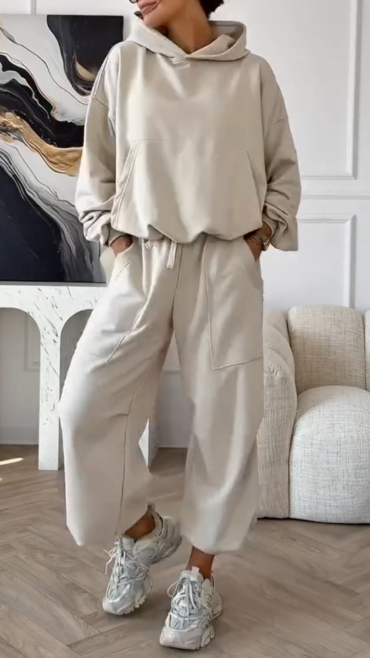 CANNA - Set due pezzi felpato oversize beige, marrone e grigio scuro