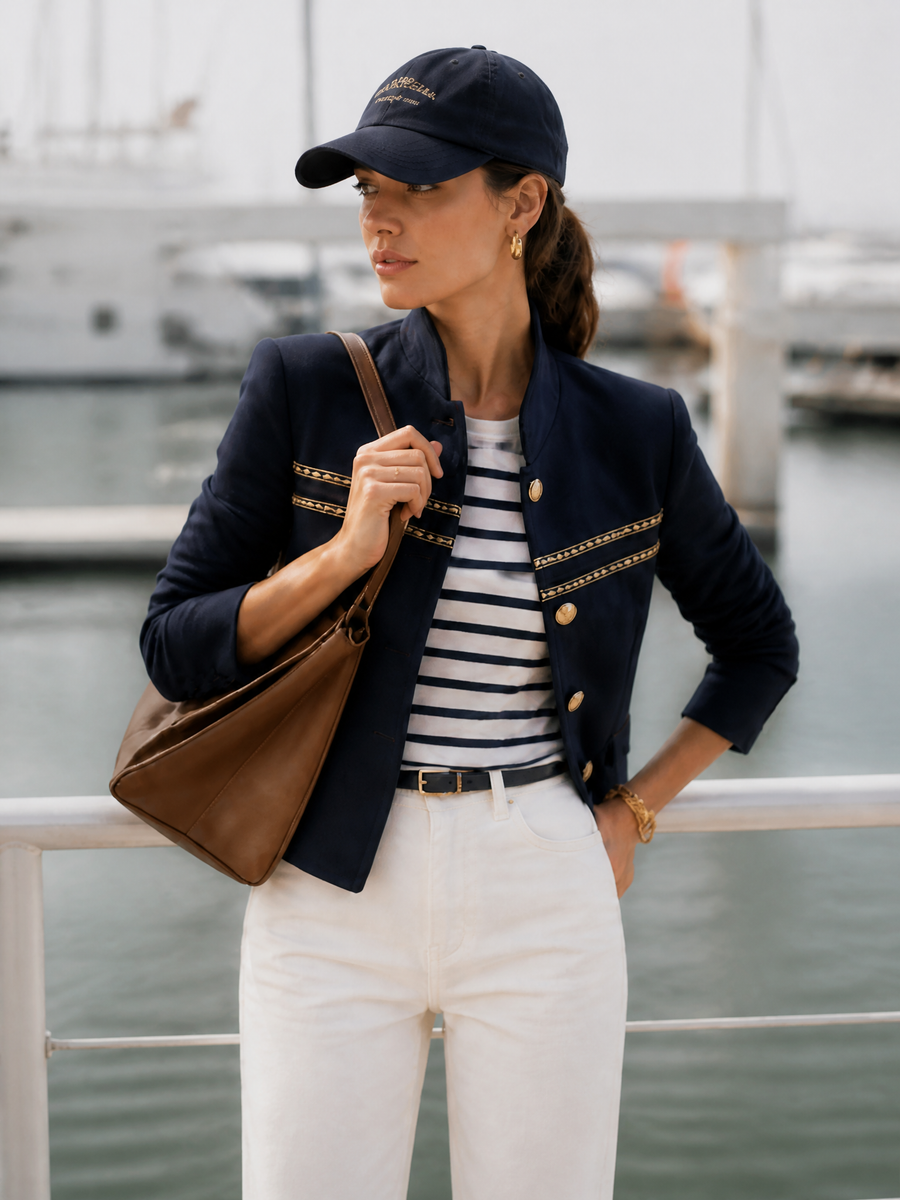 MAENZA - Blazer blu navy con revers e bottoni dorati