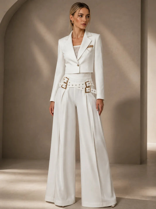 GONI - Set due pezzi blazer corto e pantaloni palazzo