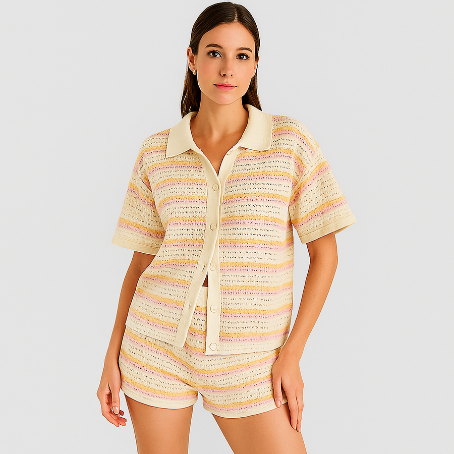 Completo in Maglia Traforata Multicolore