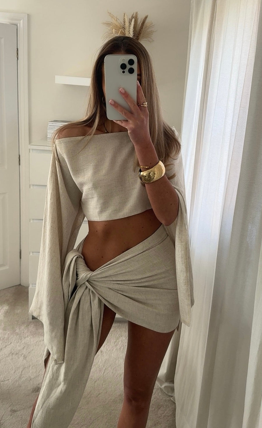 CHIARA - Completo due pezzi sarong off-shoulder bianco avorio