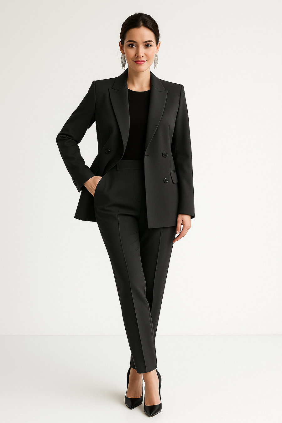 Tailleur due pezzi elegante in nero, crema, rosa, rosso, azzurro e blu