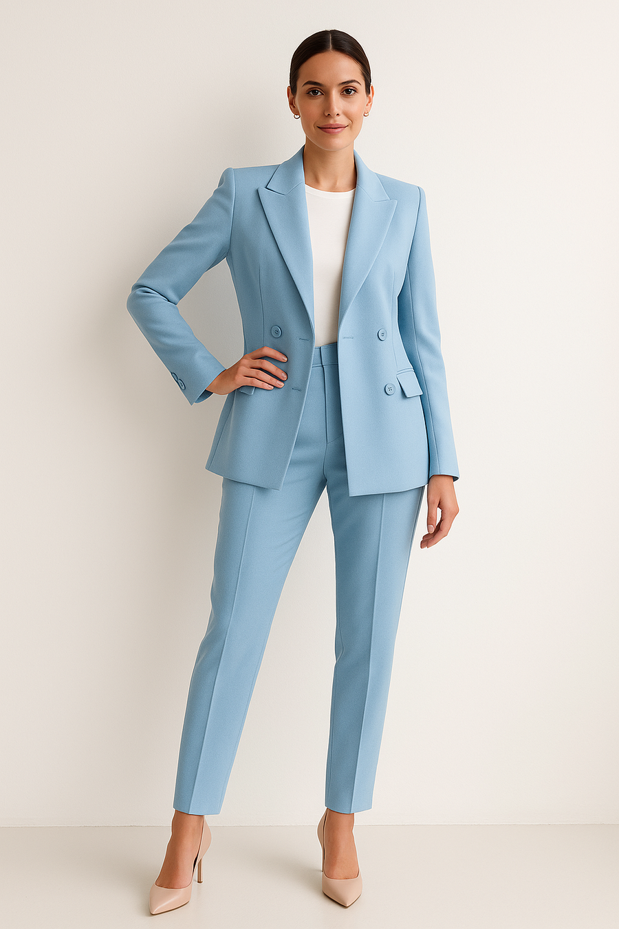 Tailleur due pezzi elegante in nero, crema, rosa, rosso, azzurro e blu