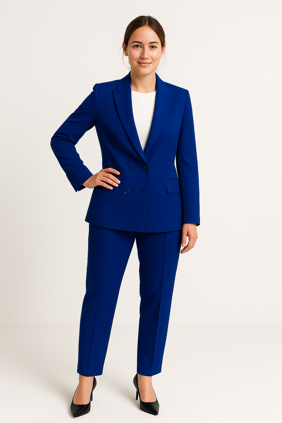 Tailleur due pezzi elegante in nero, crema, rosa, rosso, azzurro e blu