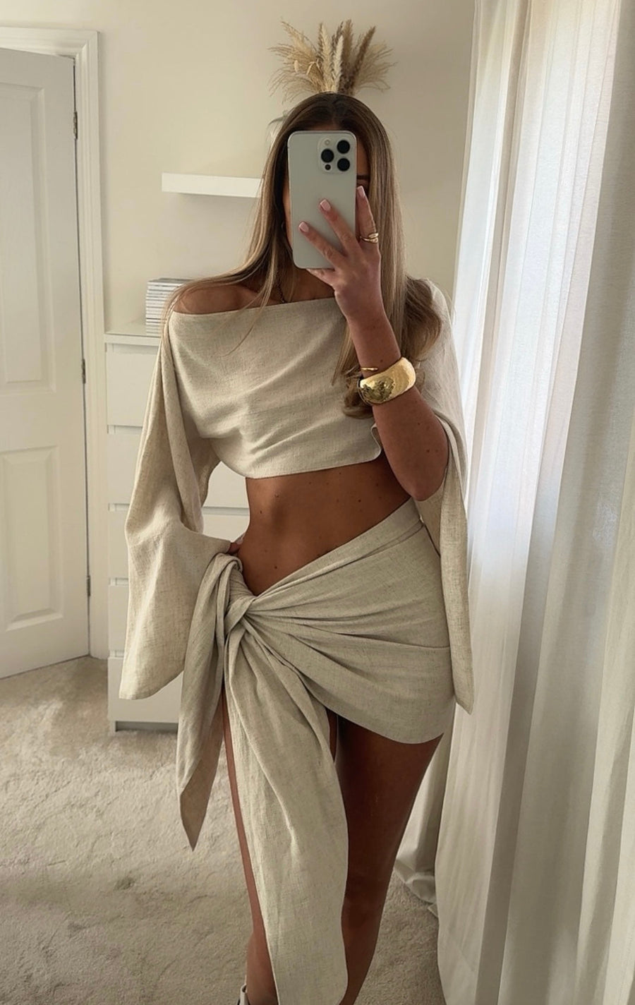 CHIARA - Completo due pezzi sarong off-shoulder bianco avorio