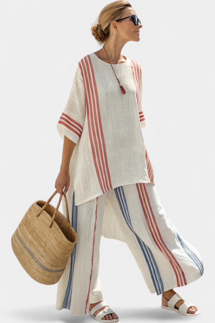 SOFIA - Set Top e Pantaloni a Righe Multicolore
