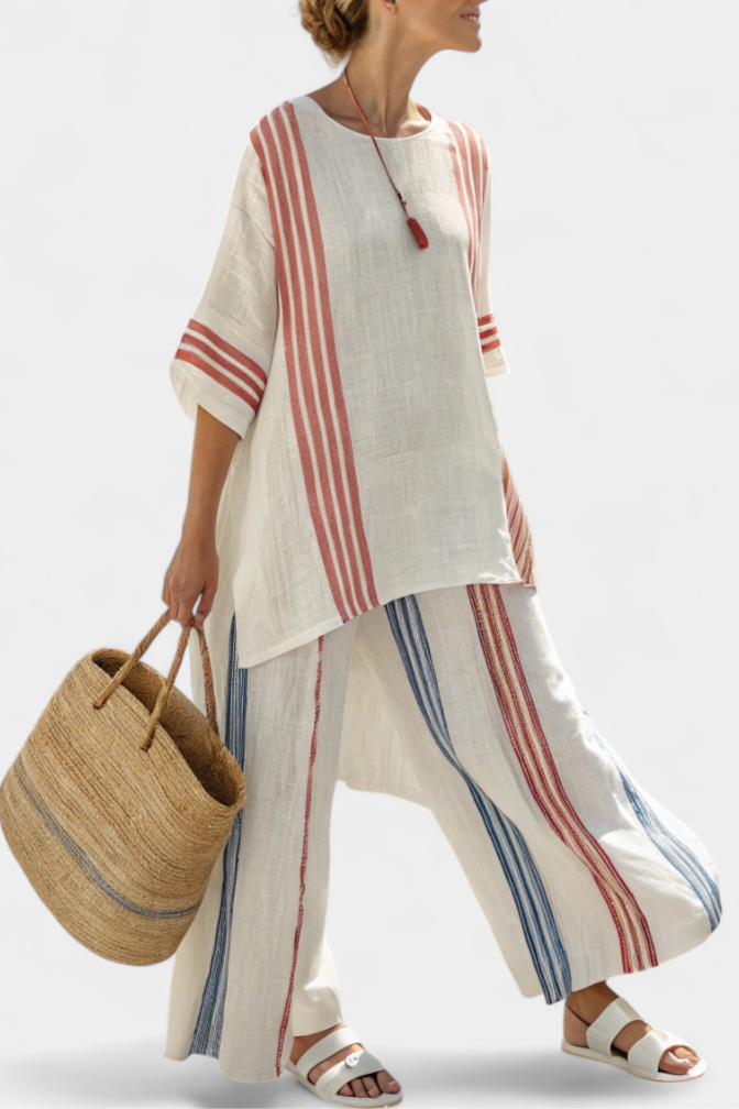 SOFIA - Set Top e Pantaloni a Righe Multicolore