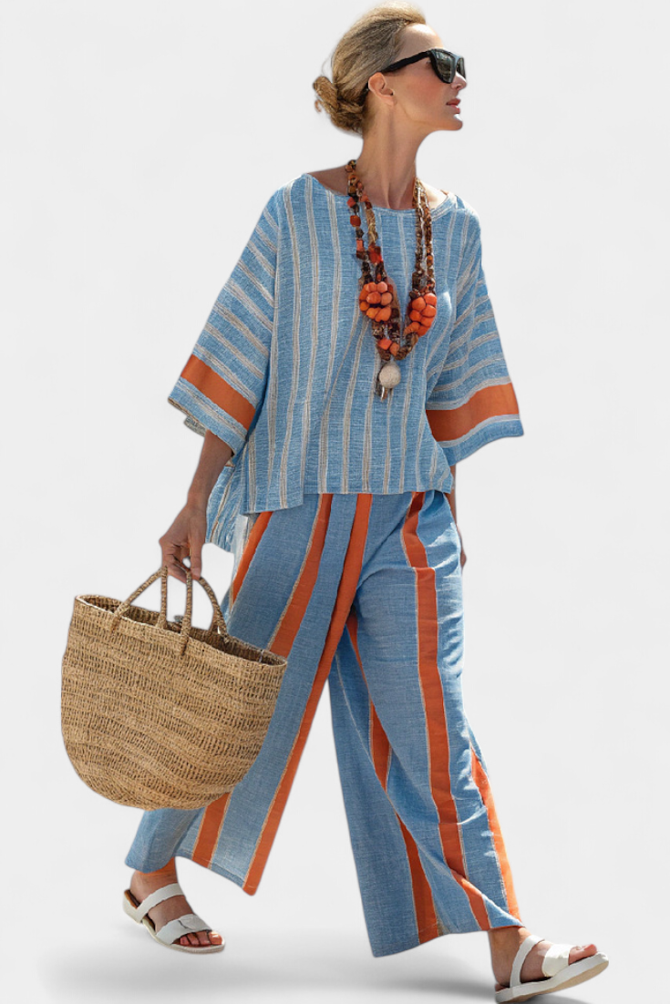 CHIARA - Set in lino a righe terracotta