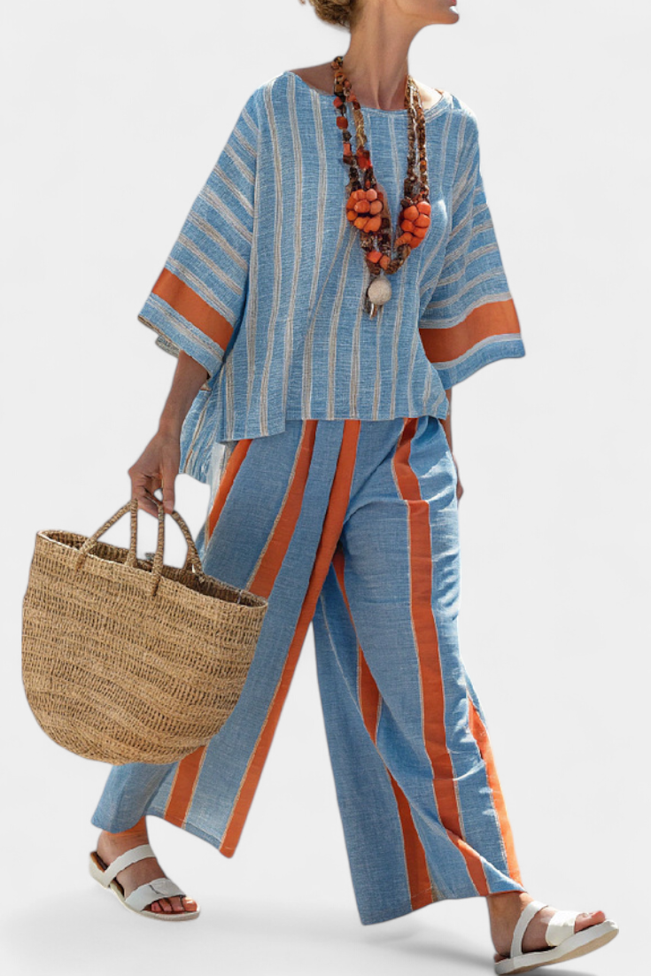 CHIARA - Set in lino a righe terracotta